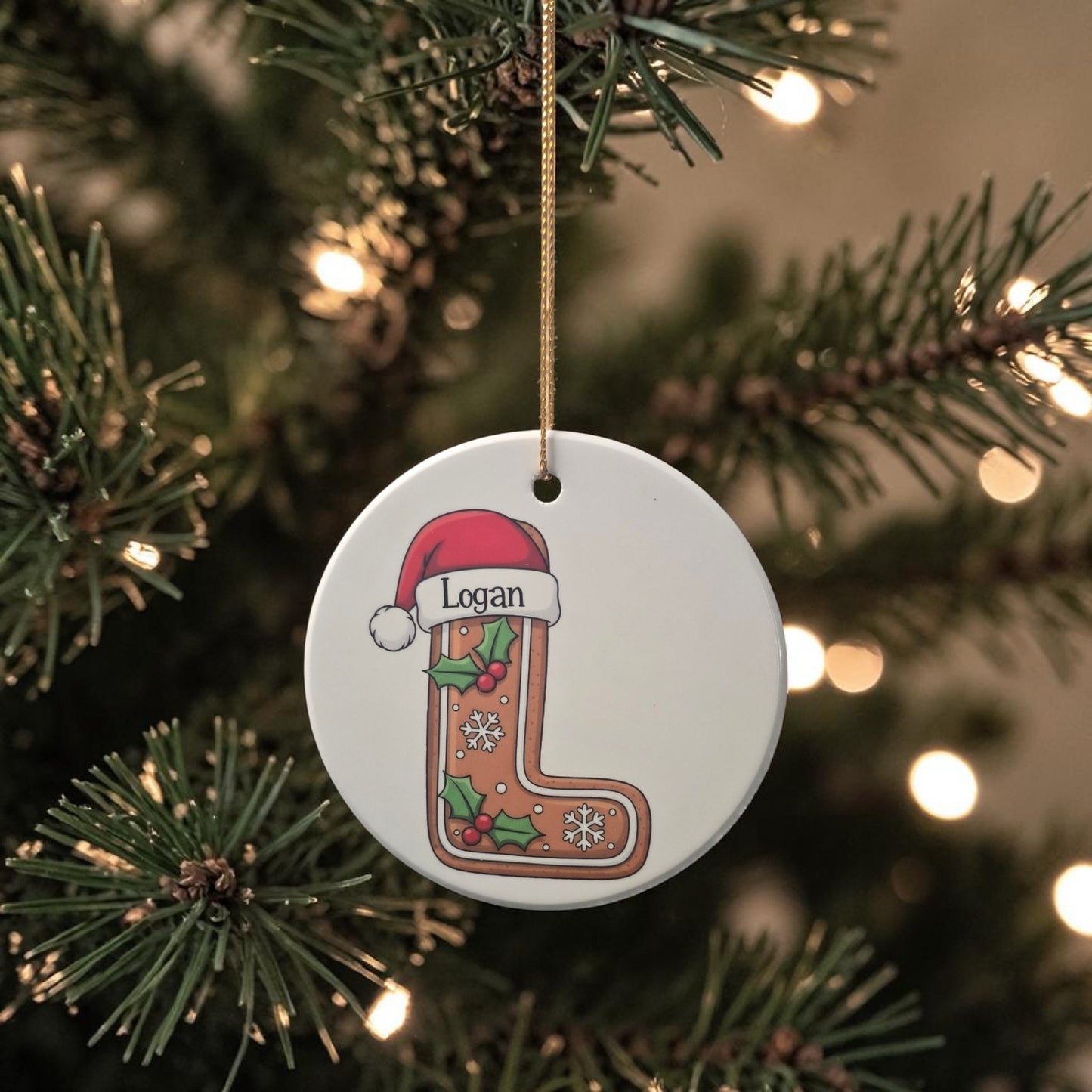 UV printed ceramic letter with santa hat with personalized name