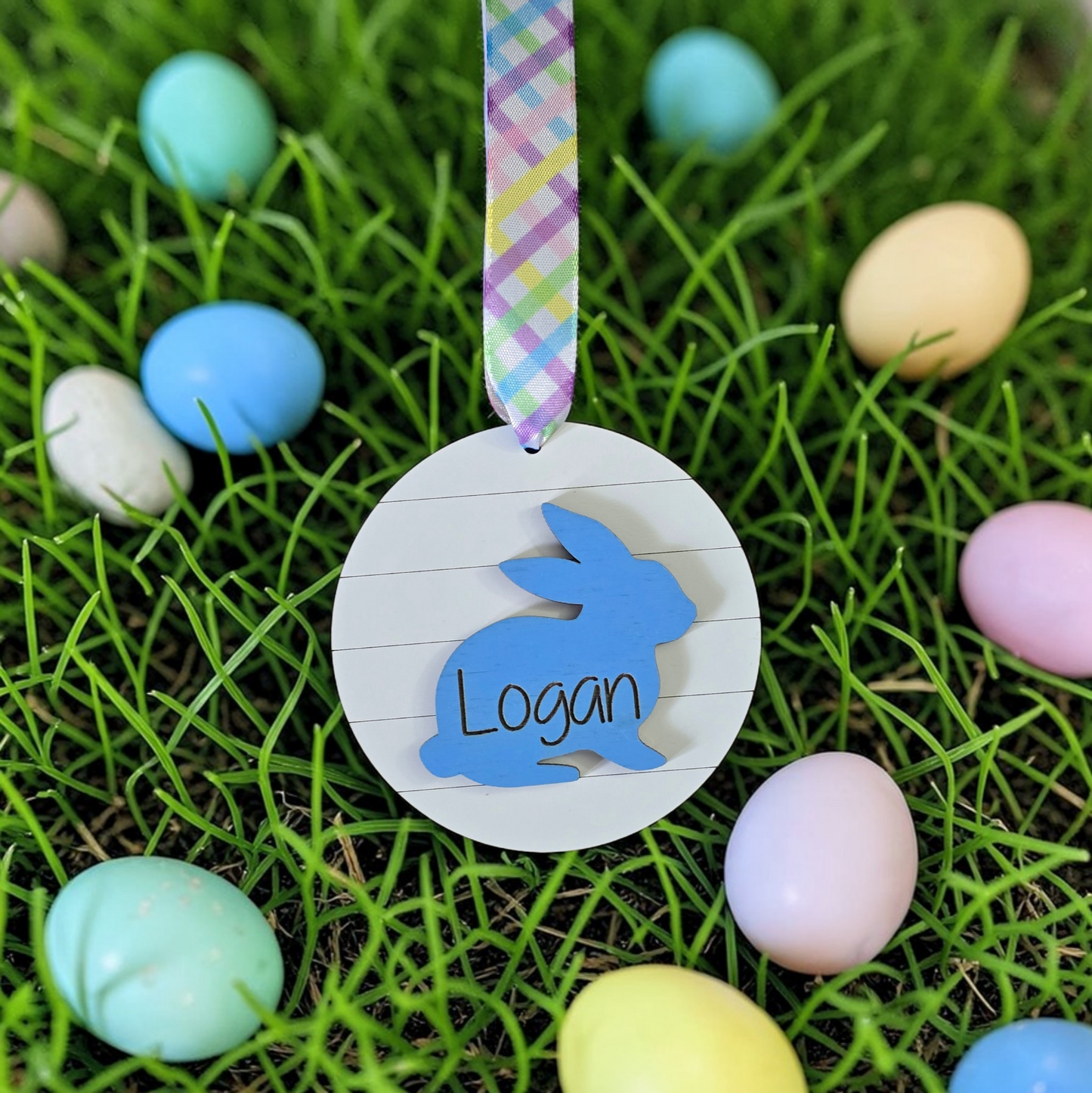 Easter Bunny shiplap tag ornament personalized