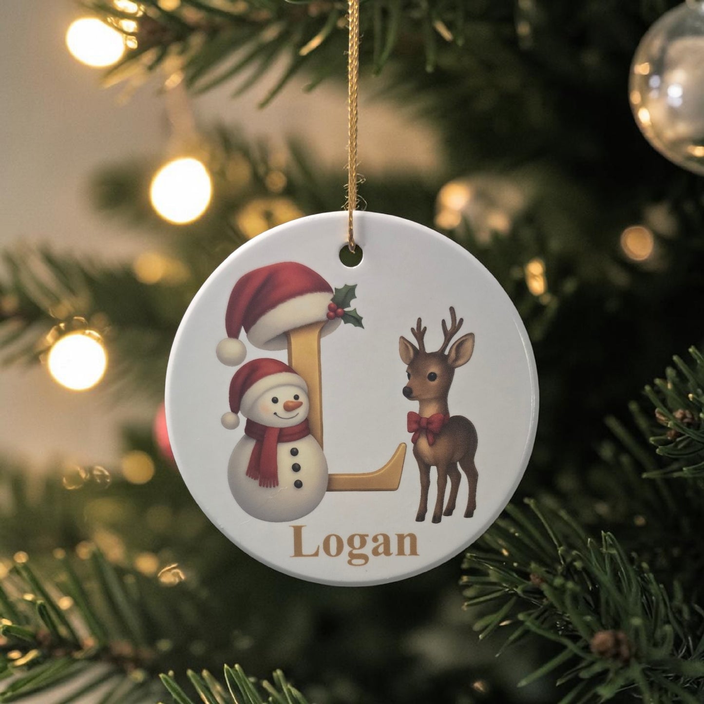 UV printed ceramic snowman reindeer letter with personalized name