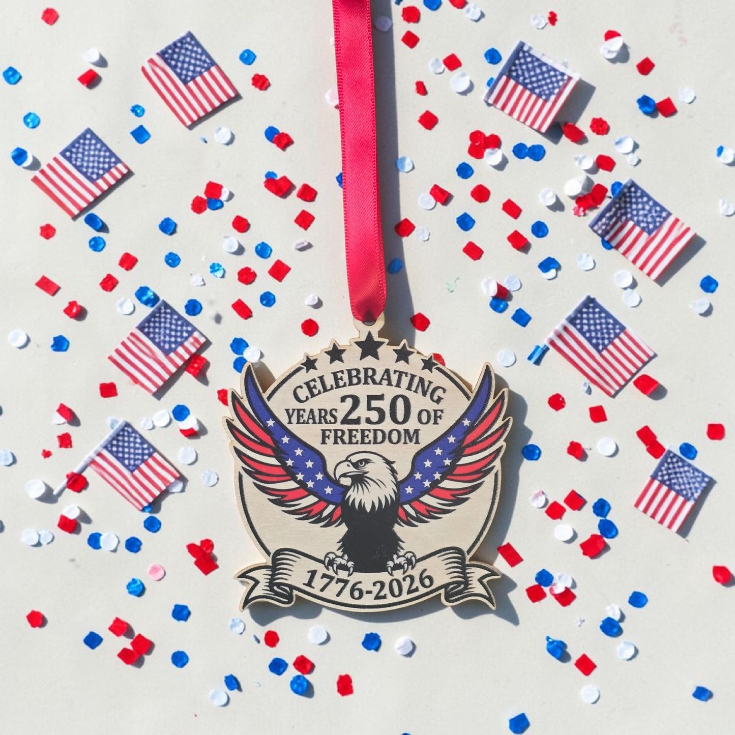 UV Printed Celebrating 250 years of freedom eagle ornament