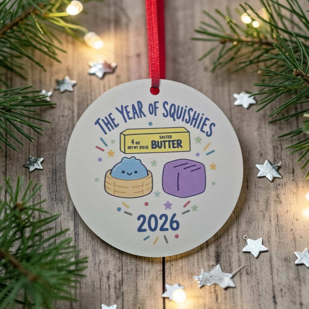 UV printed The Year of Squishies Christmas Ornament