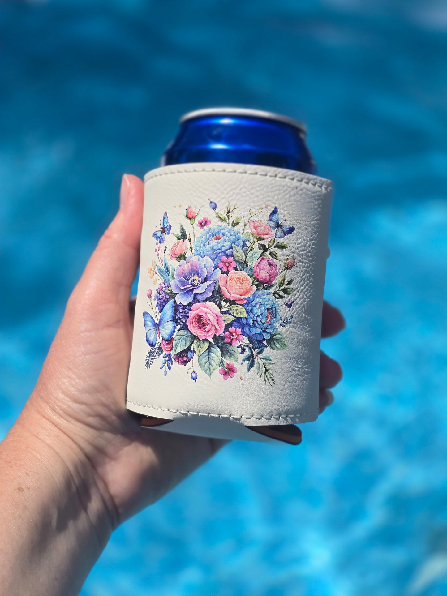 Floral butterfly can koozie holder