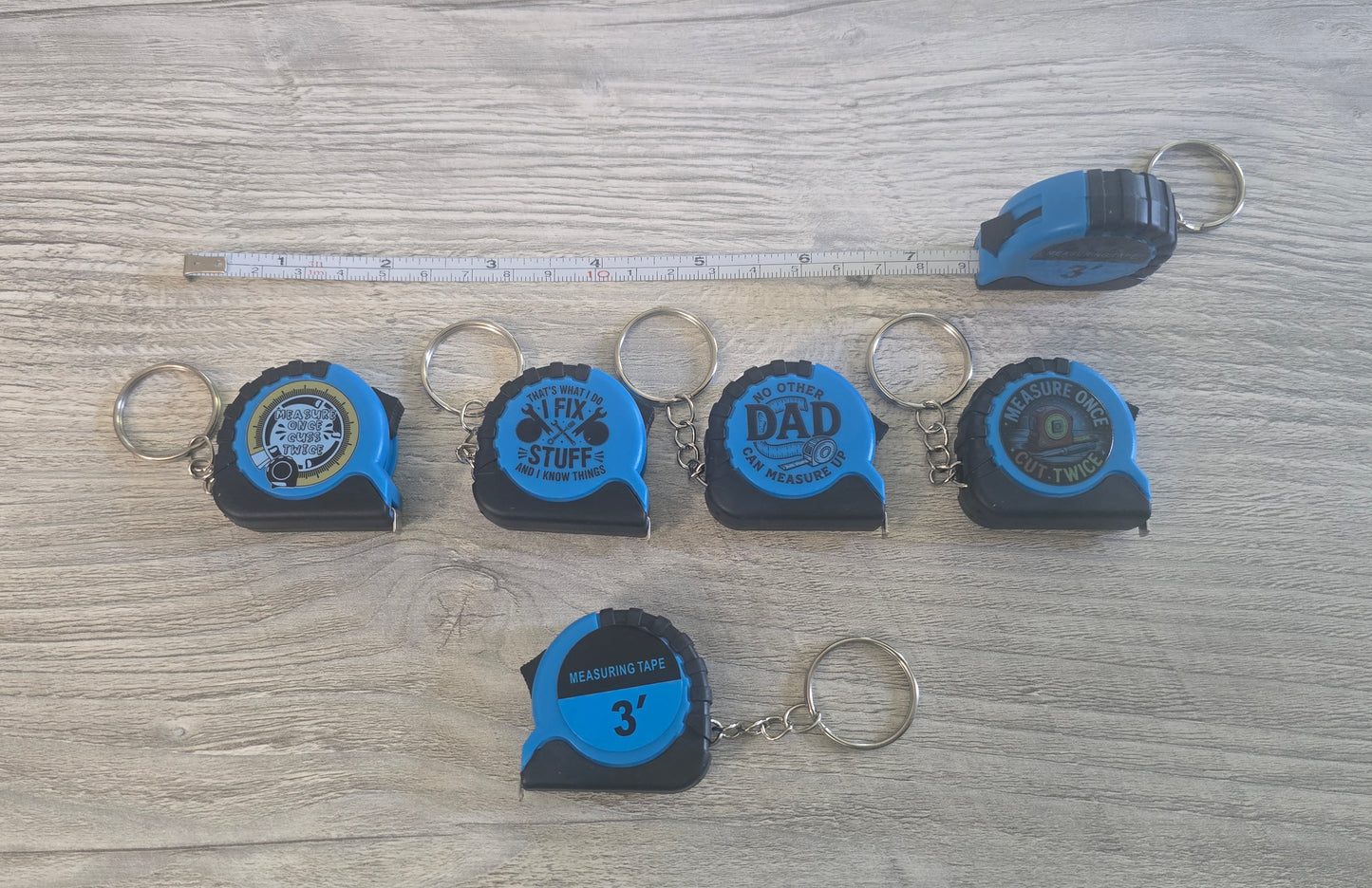 UV printed Father's Day blue measuring tape small keychain