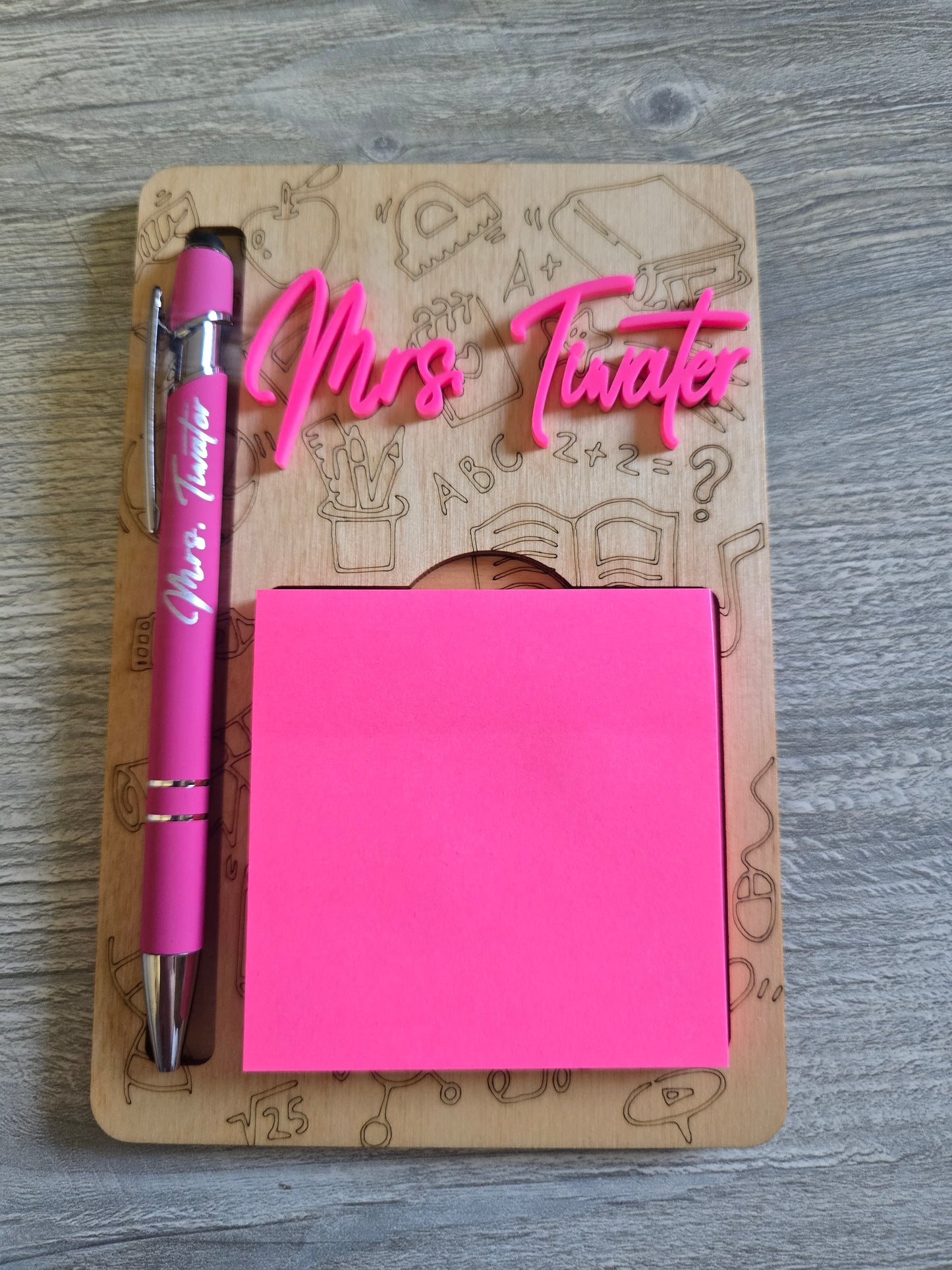 Flower and school theme sticky notepad holder with pen personalized teacher