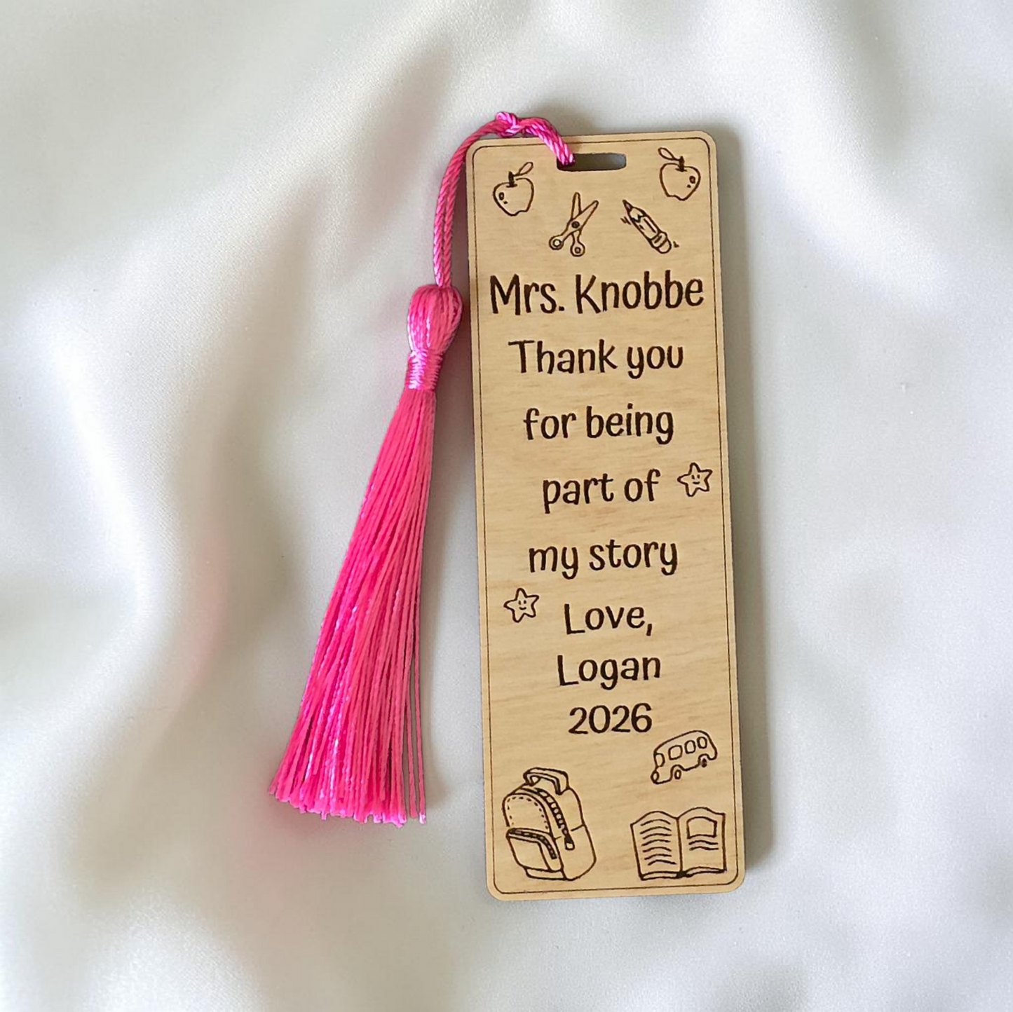School theme Thank you for being part of my story personalized bookmark