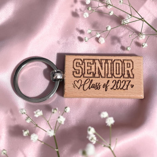 Senior Class of 2027 with hearts double sided wooden keychain