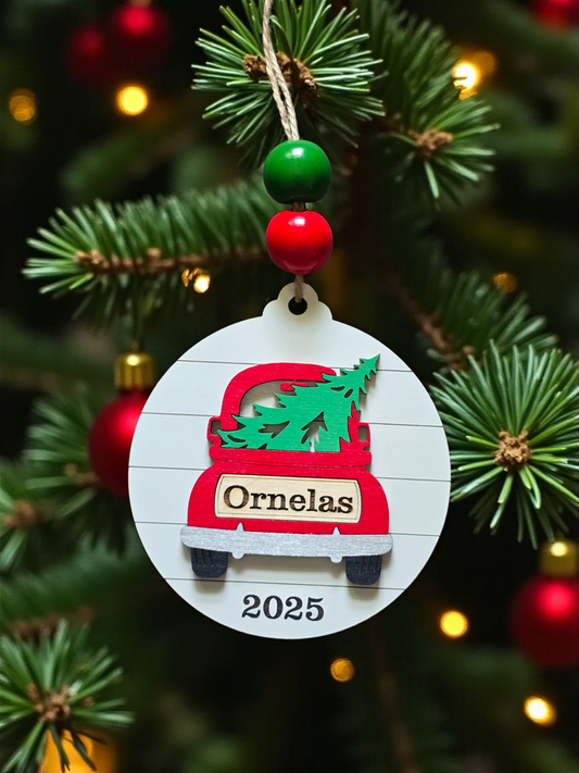 Truck name shiplap Christmas Ornament Personalized