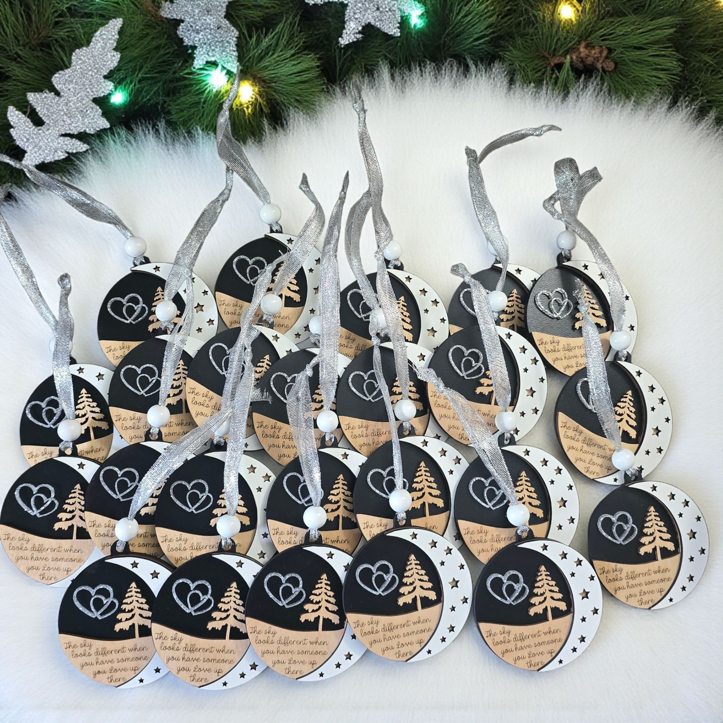 Moon version The sky looks different when you have someone you love up there Memorial Christmas Ornament heart in sky