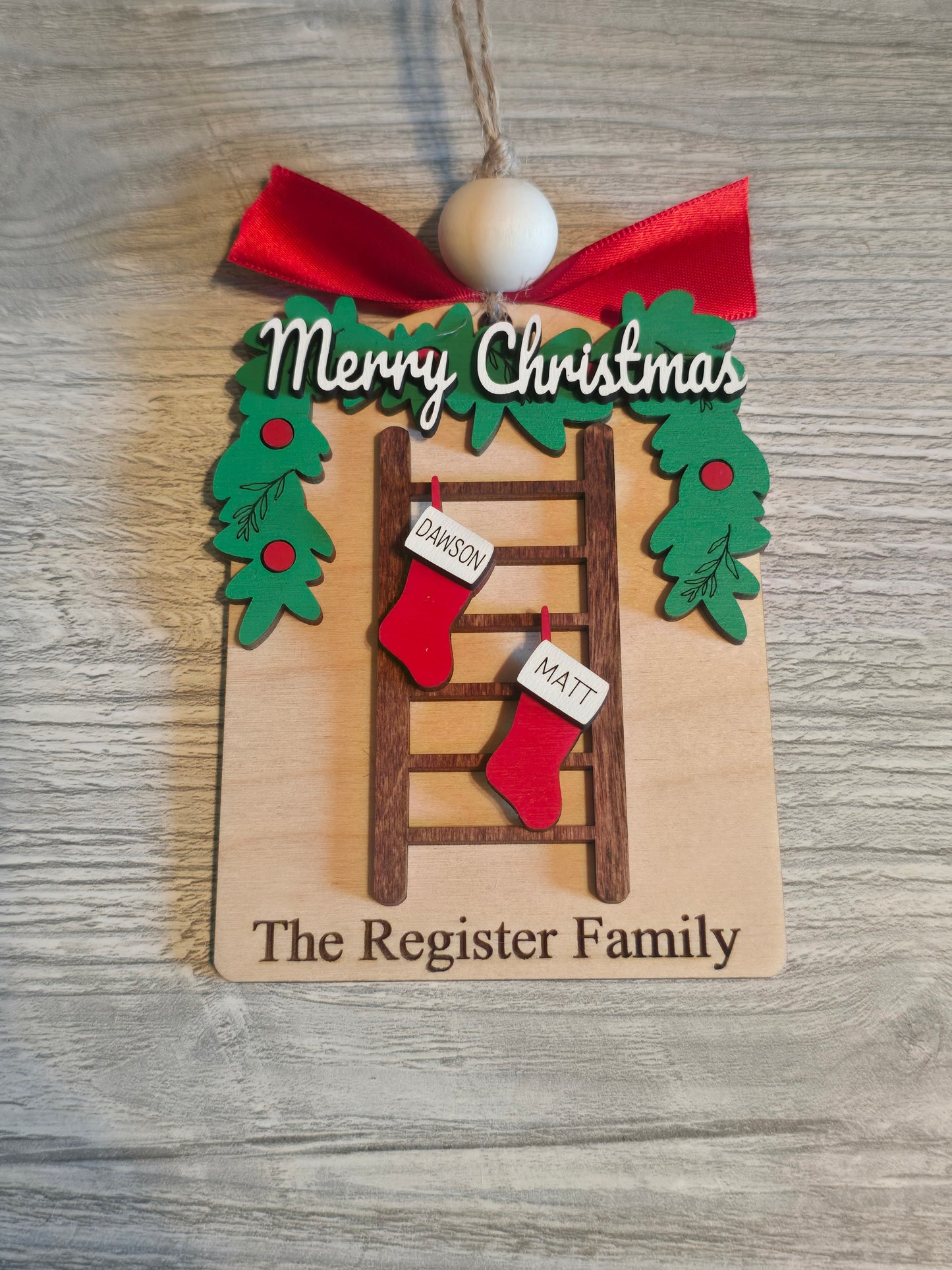 Ladder stocking wreath Merry Christmas Ornament Personalized