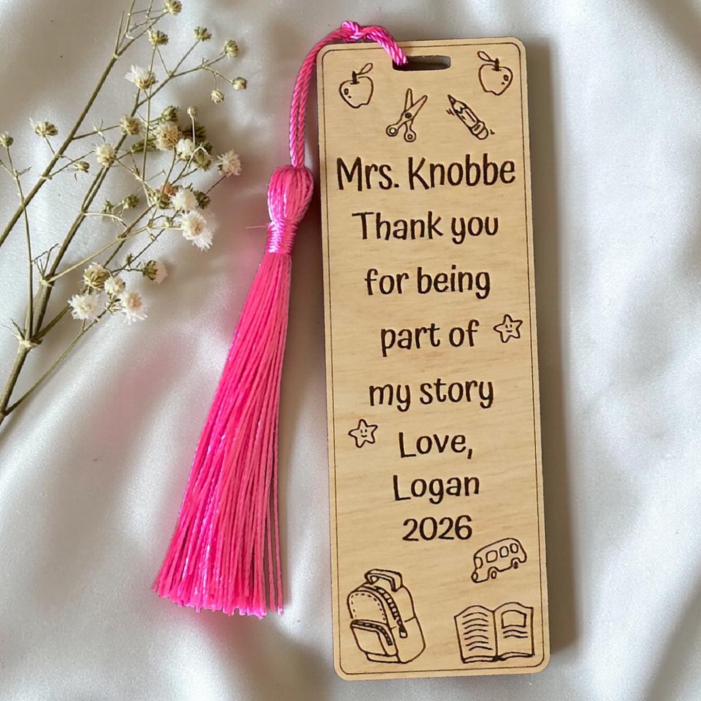 School theme Thank you for being part of my story personalized bookmark