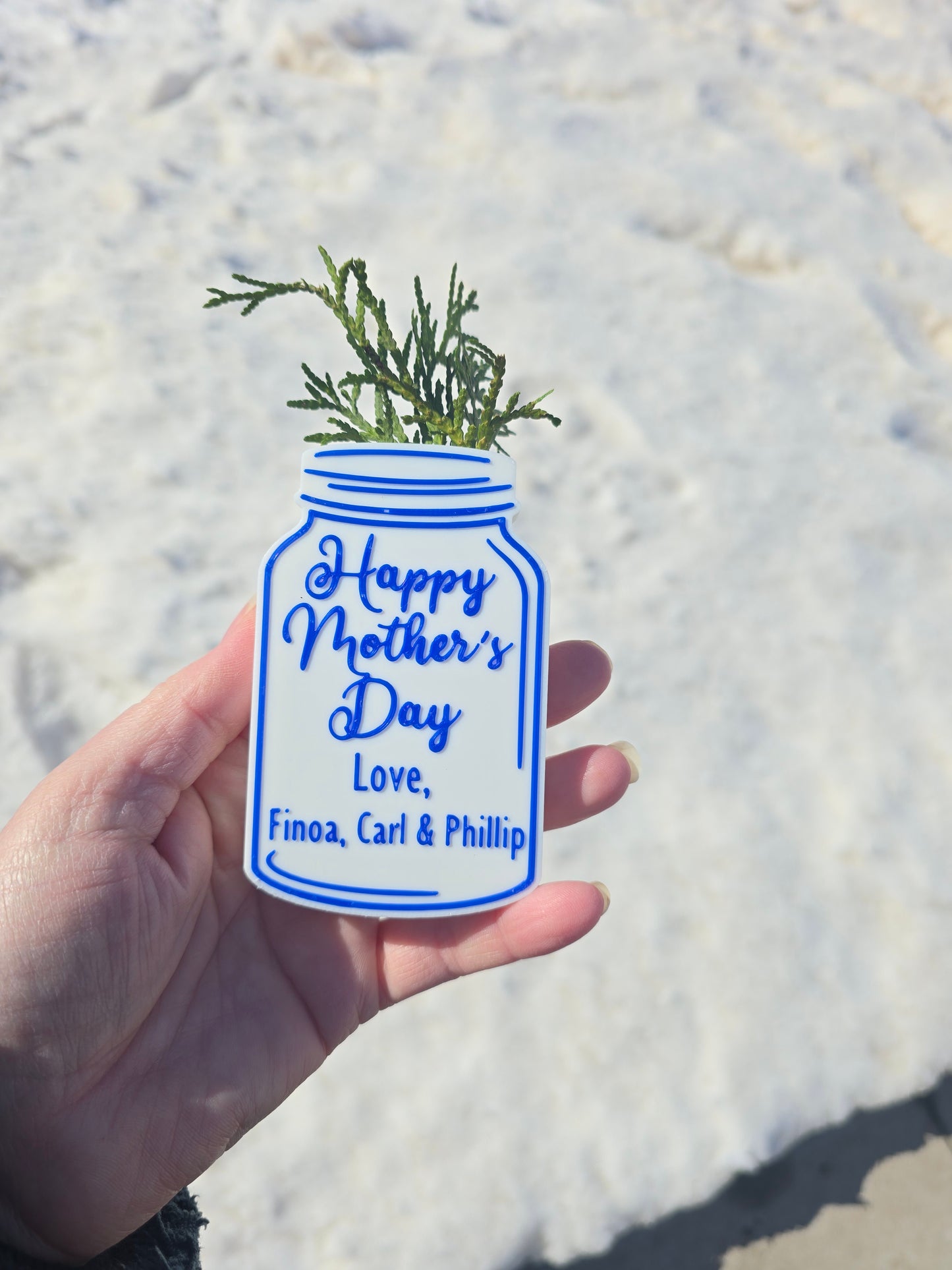 3D printed Happy Mother's Day Mason jar magnet flower holder personalized