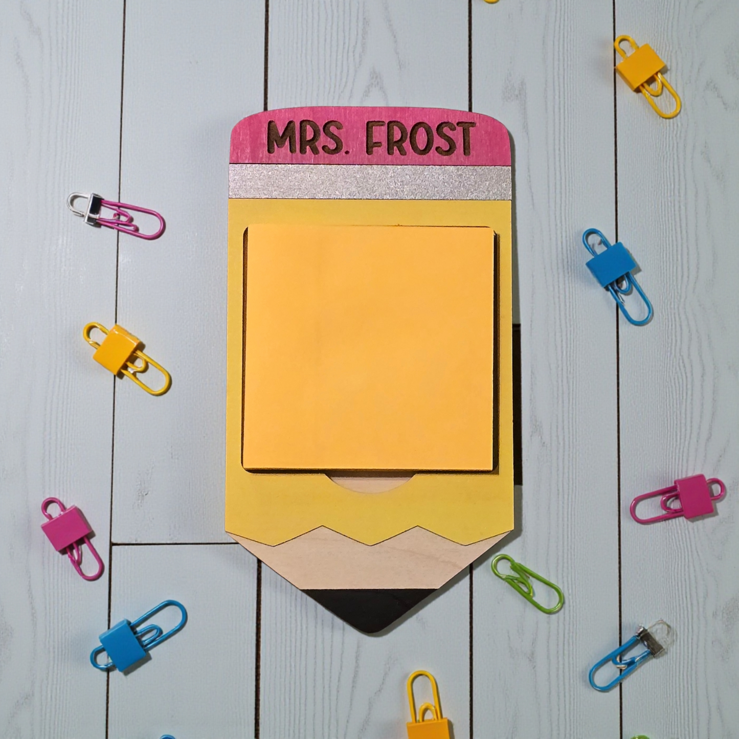 Pencil sticky note post it holder personalized with teachers name