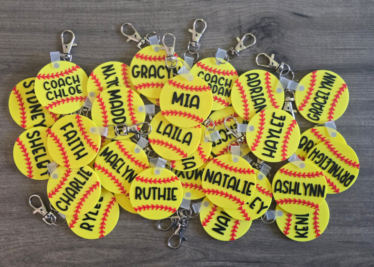 3D printed plastic sport keychains Personalized with name coach bag tag baseball softball tennis wrestling basketball football cheer soccer volleyball