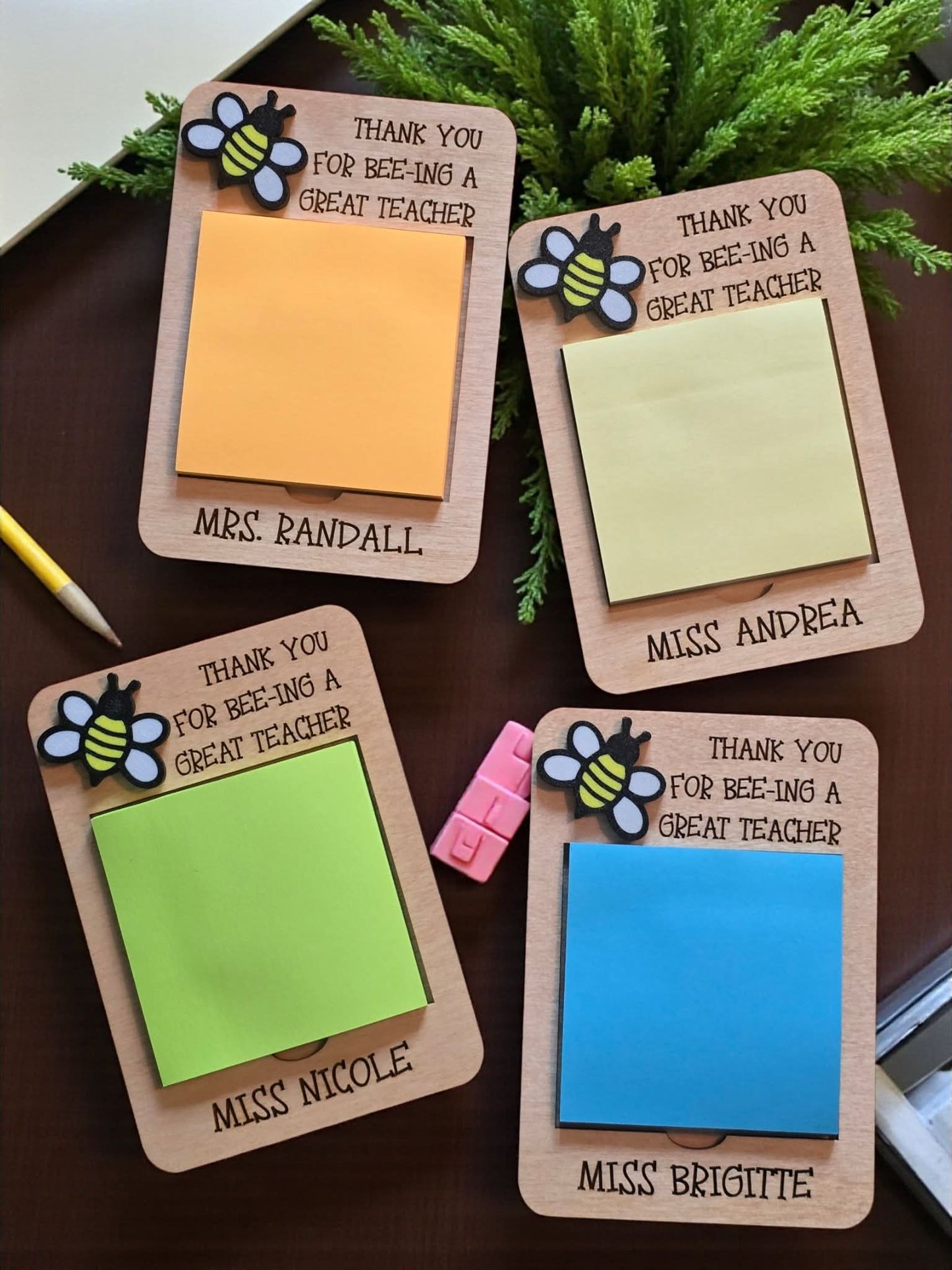 Thank you for bee-ing a great teacher post it sticky note holder personalized with teachers name