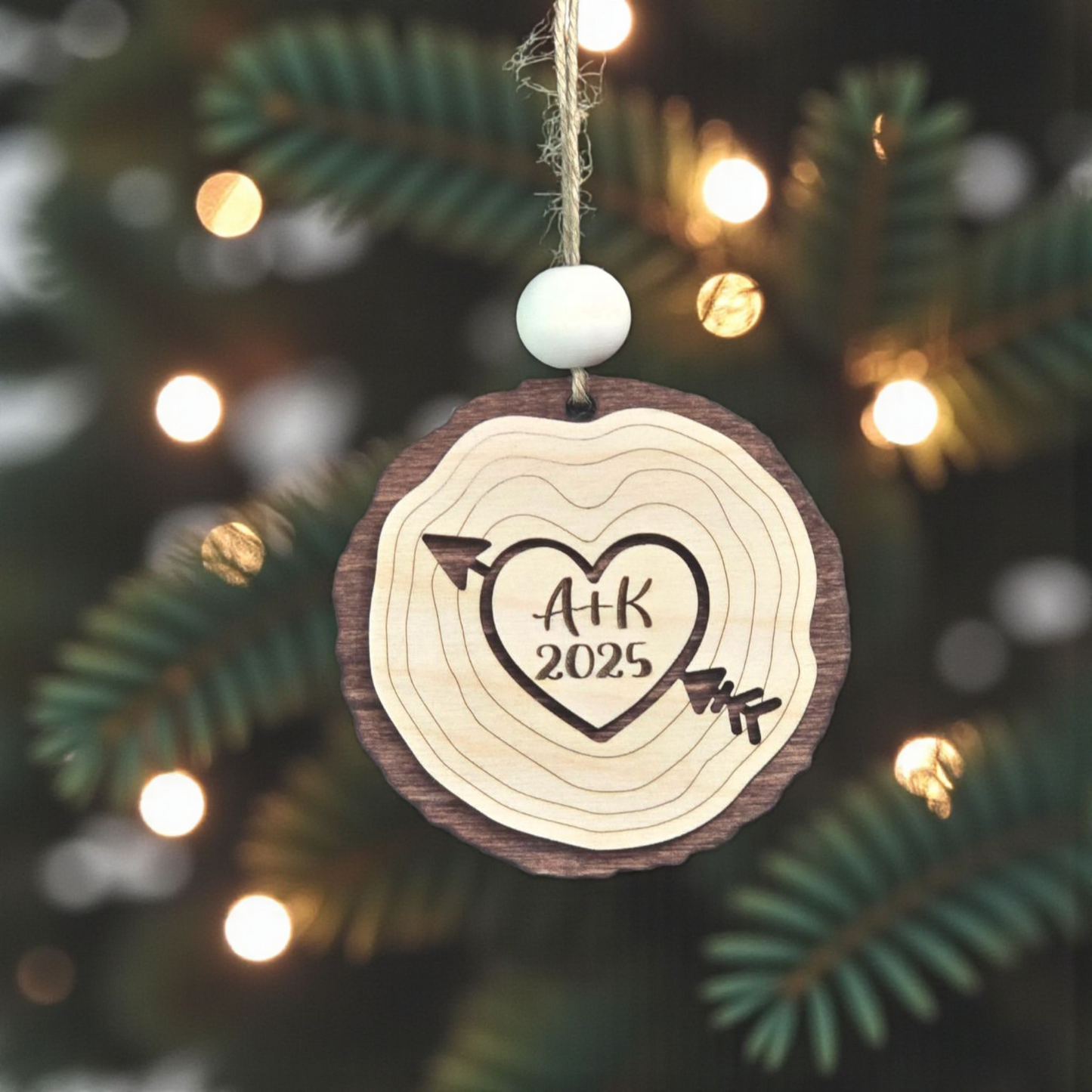 Heart Wood Slice Christmas Ornament Personalized