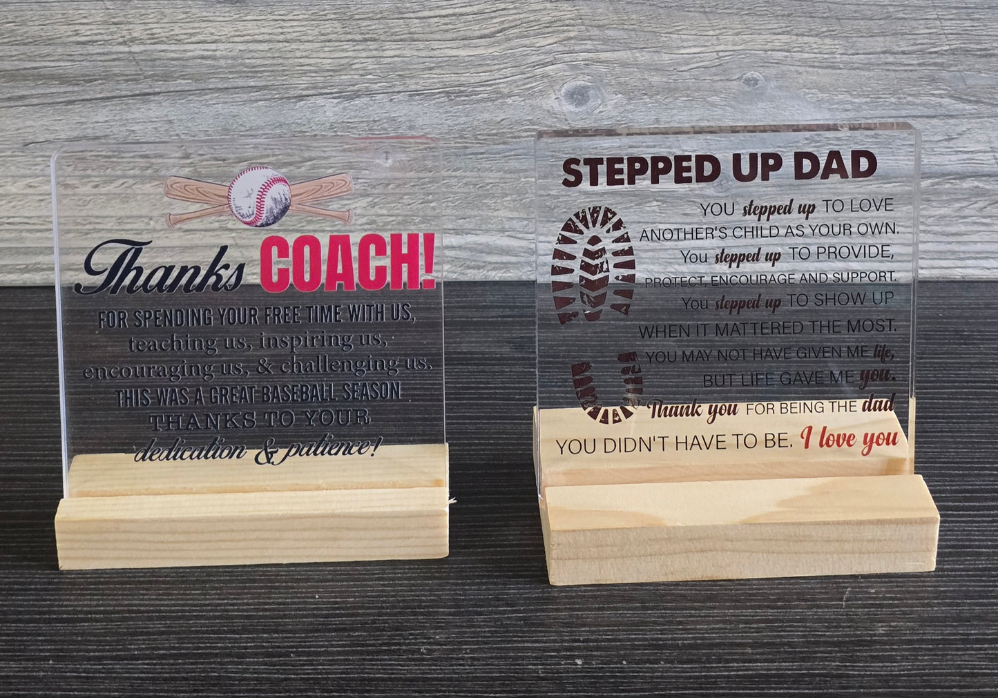 Acrylic desk small signs with wood stand