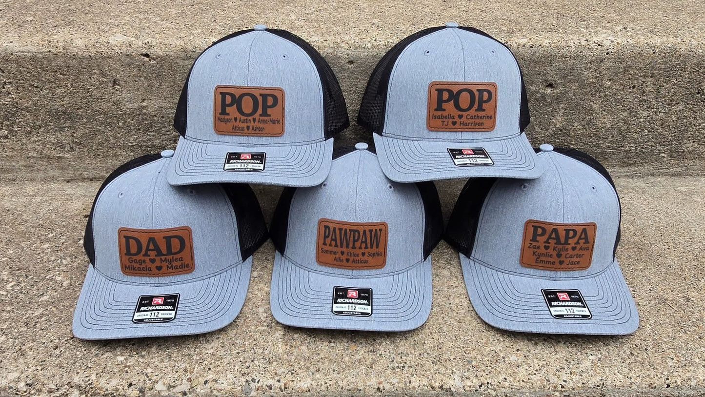 Grandparents hat with kids names personalized Richardson Hat