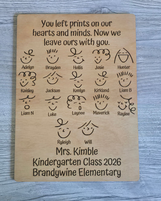 You left prints on our hearts and minds Teacher fingerprint sign Personalized