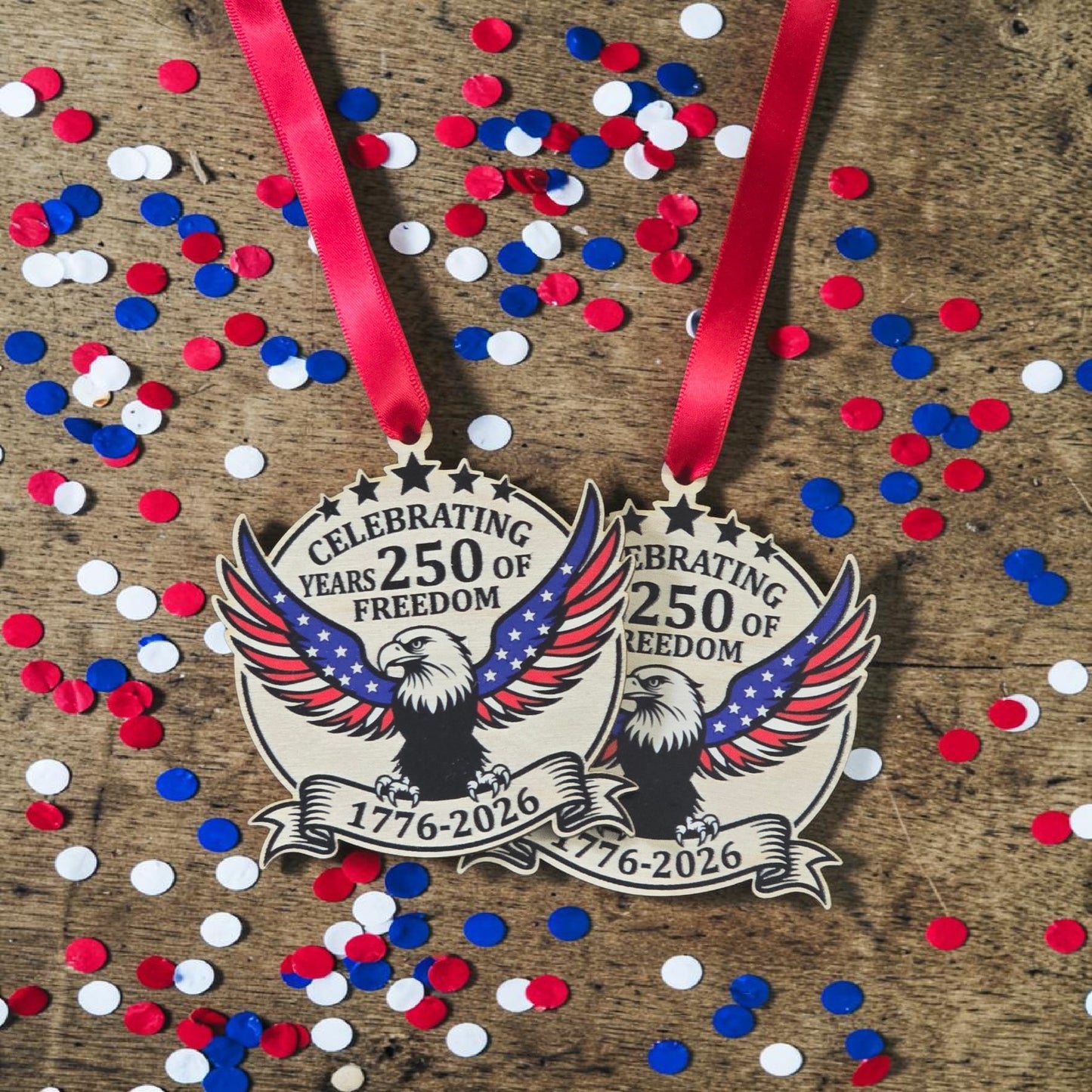 UV Printed Celebrating 250 years of freedom eagle ornament