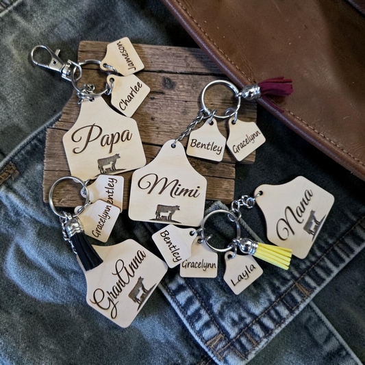 Mama Ear Tag Highland Cow Personalized with kids Keychain