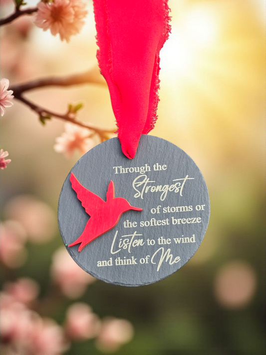Through the strongest of storms hummingbird slate ornament