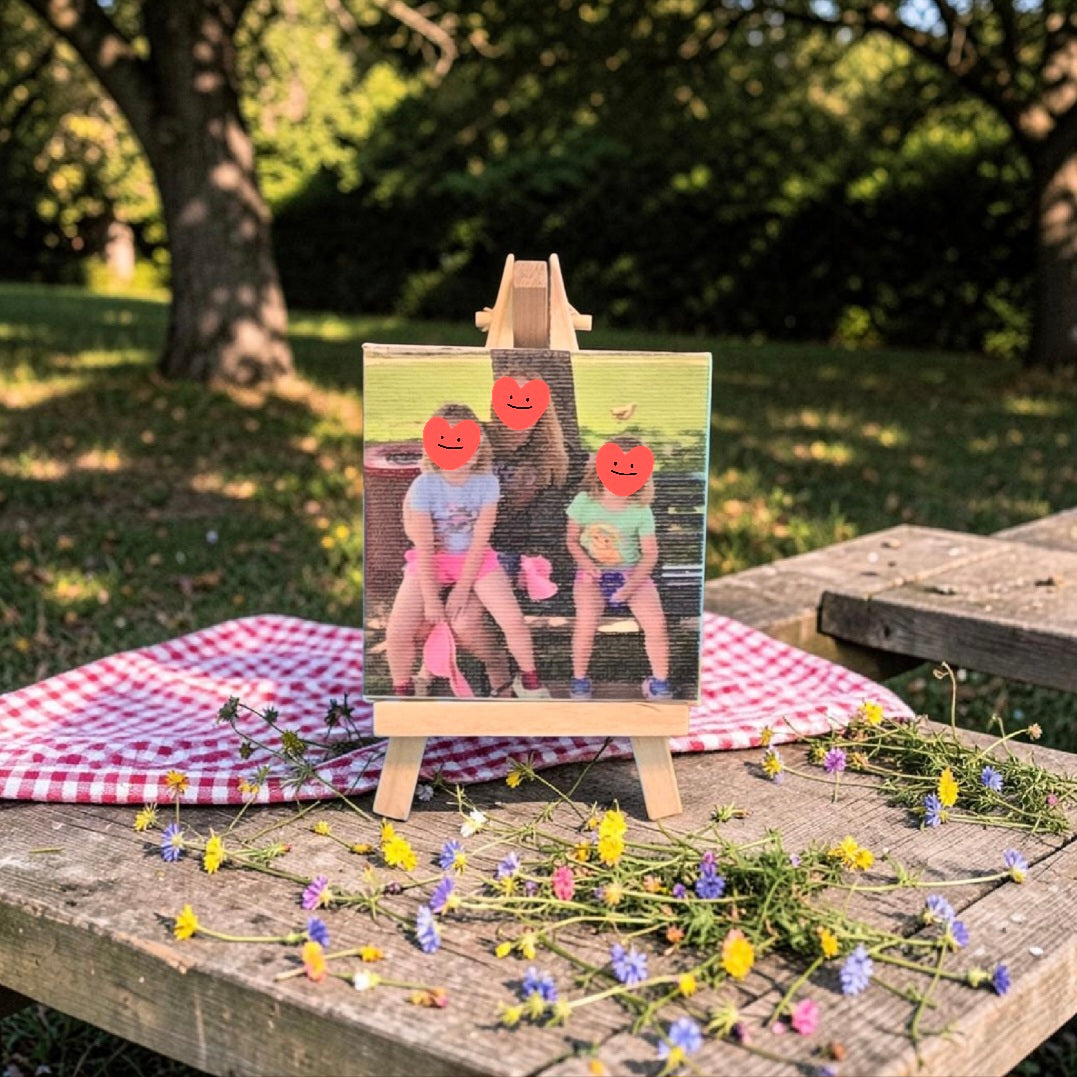 UV printed stretched canvas with easel