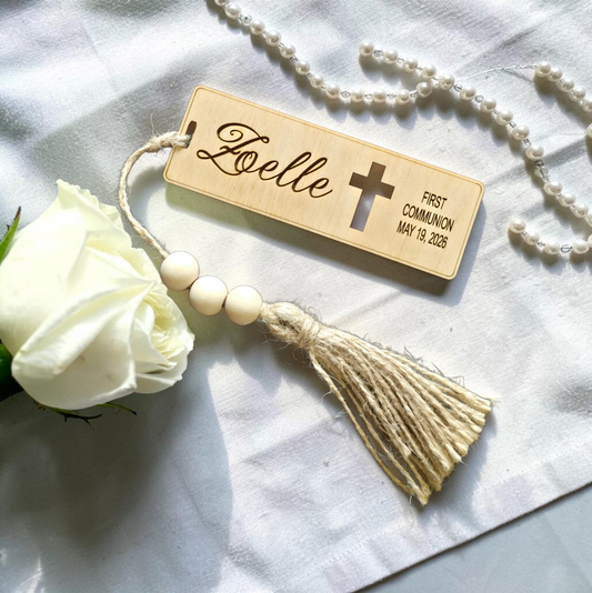First Communion with cross personalized bookmark