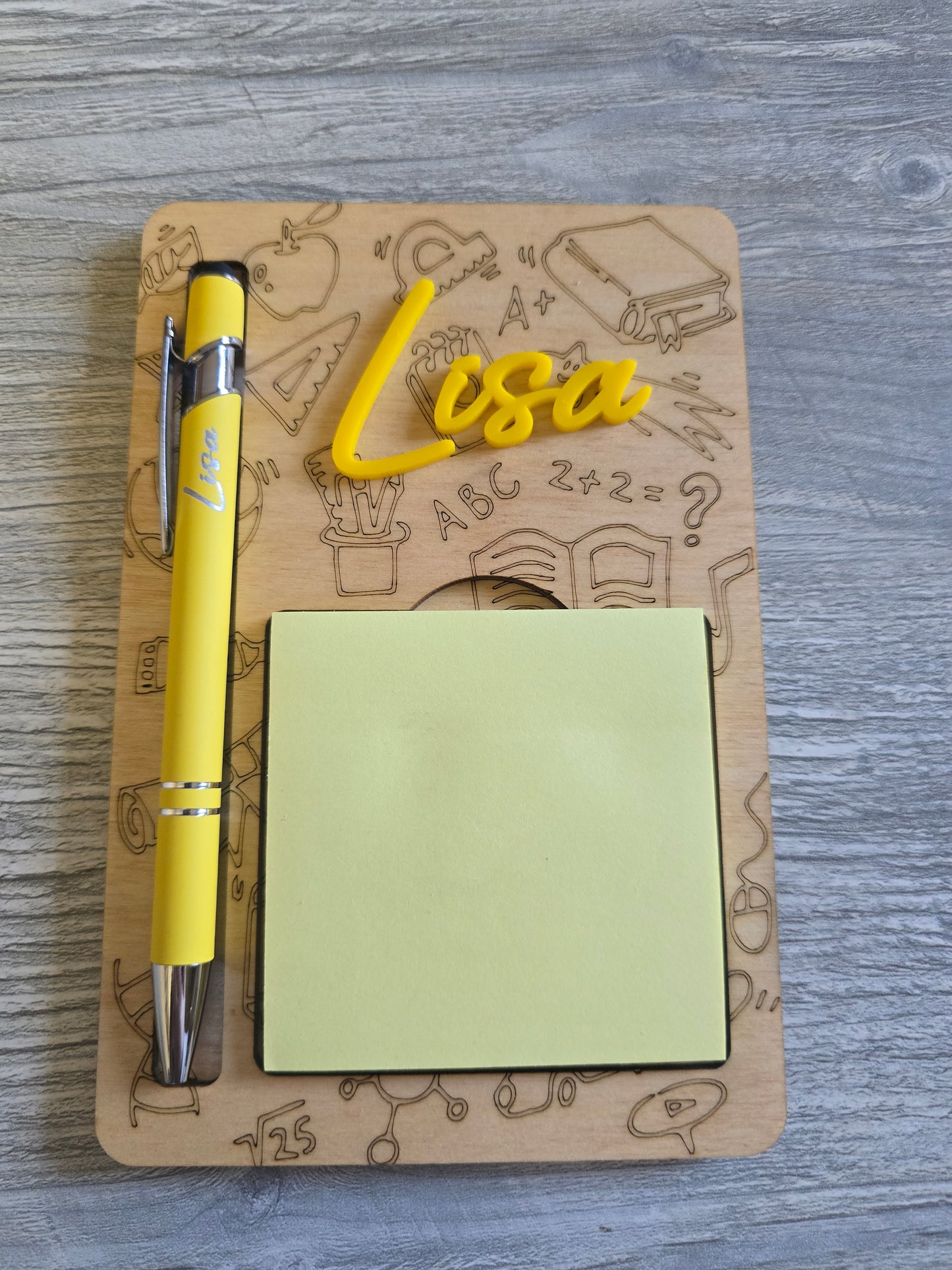 Flower and school theme sticky notepad holder with pen personalized teacher