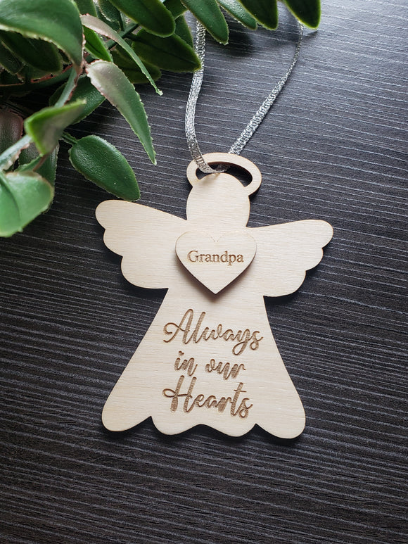 Always in our Hearts Angel Ornament Personalized Memorial