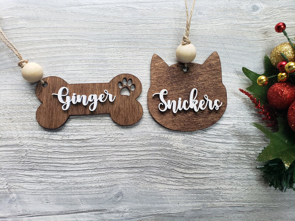 Dog and Cat Stocking Tags Ornaments Personalized