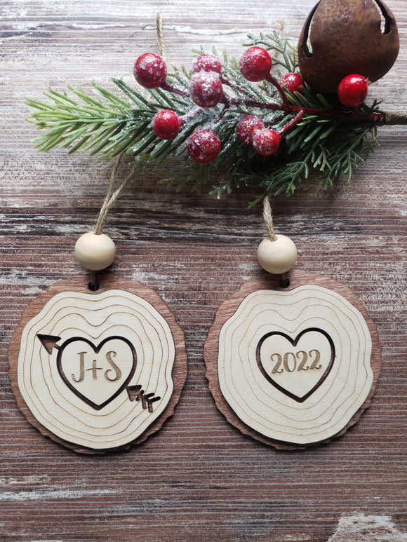 Heart Wood Slice Christmas Ornament Personalized
