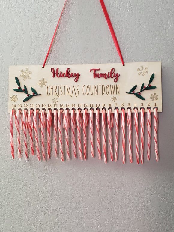 Candy Cane Christmas Countdown Sign Personalized