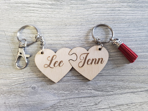 2 piece personalized heart keychains