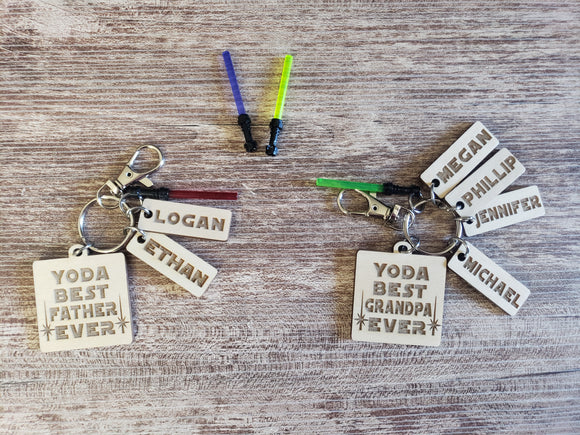 Yoda Best Father Ever Personalized Keychain with light stick
