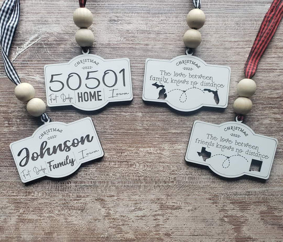 Zip Code and Distance State to State Christmas Ornaments Personalized