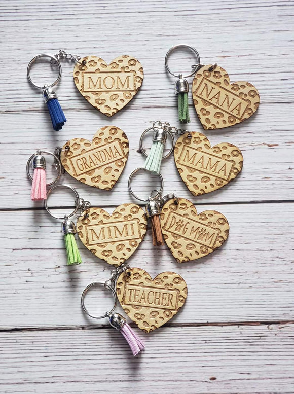 Leopard Heart Keychains Personalized