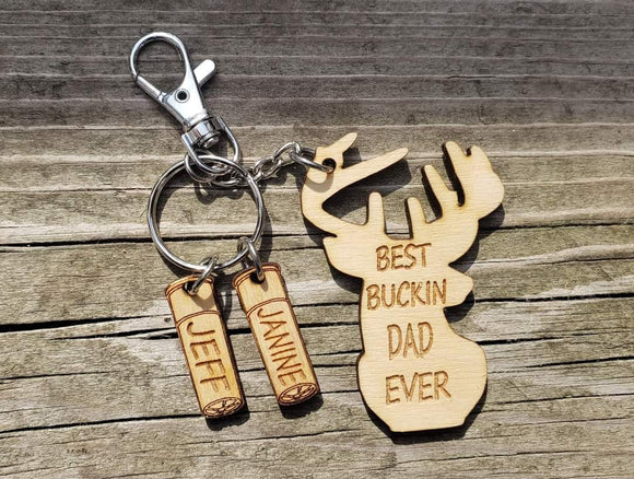 Best Buckin Dad Ever Keychain Personalized with shells