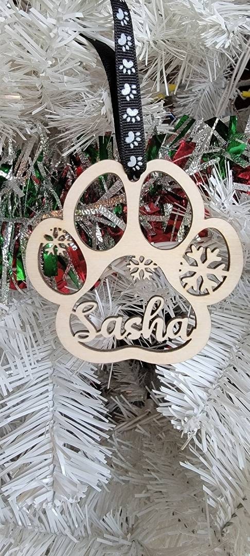 Personalized Paw Print Christmas Ornament with snowflakes Pet