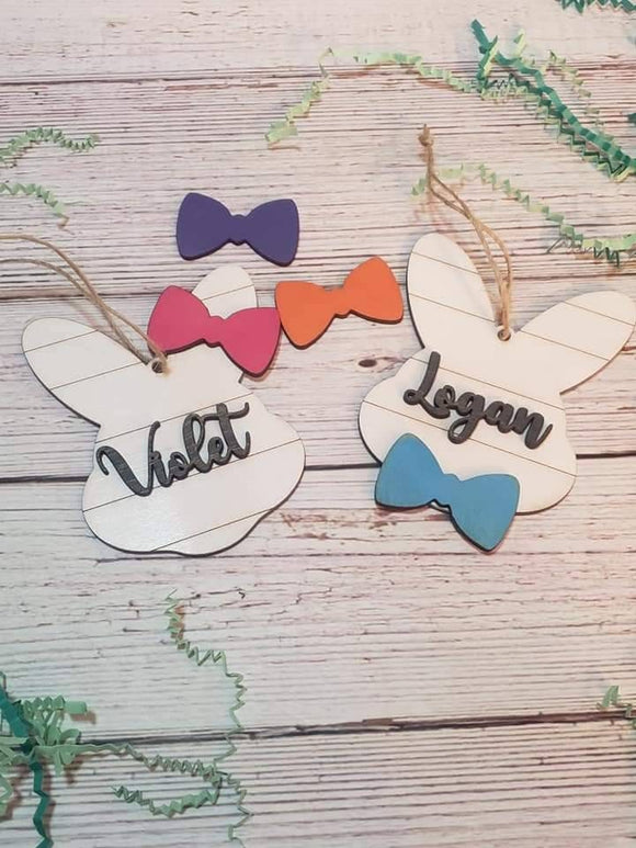 Personalized Easter Basket Tags Ornaments Bunny with bow