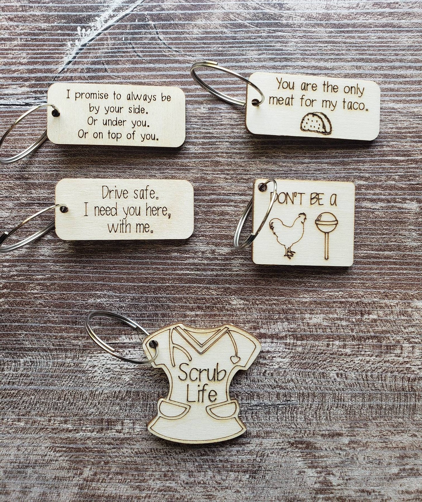 Wooden keychains sarcastic